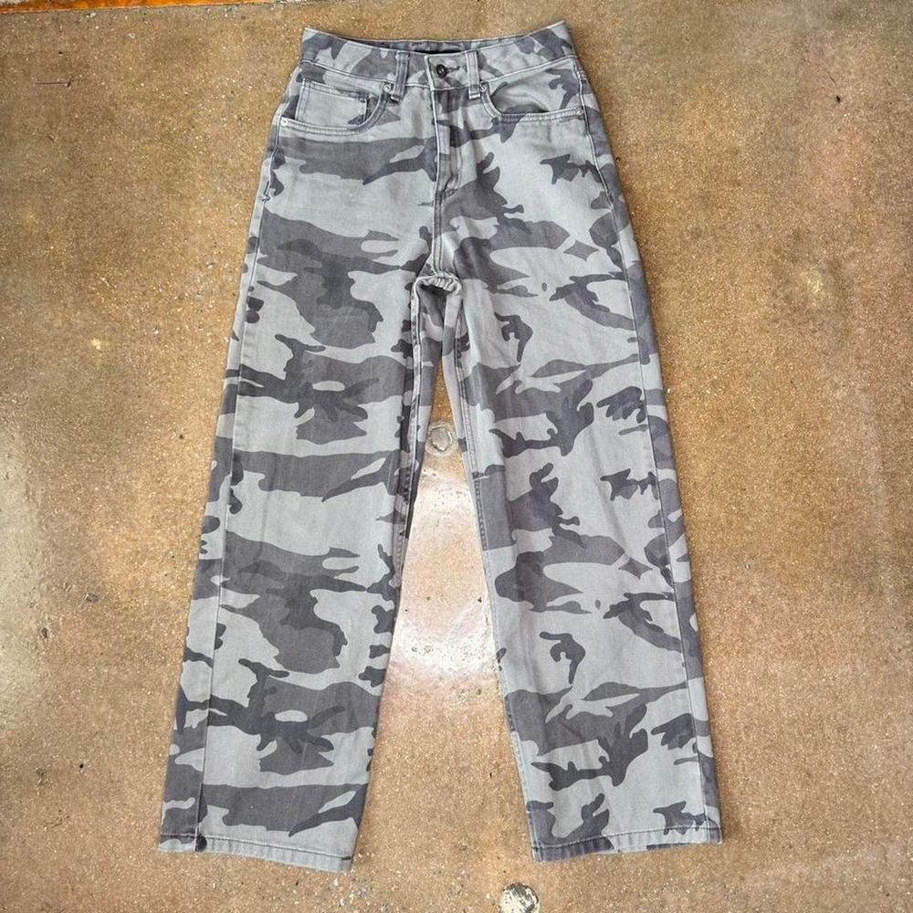Vans Sirelle Baggy Fit Camo Pants Womens 24 Grey Camouflage High Waisted Leg